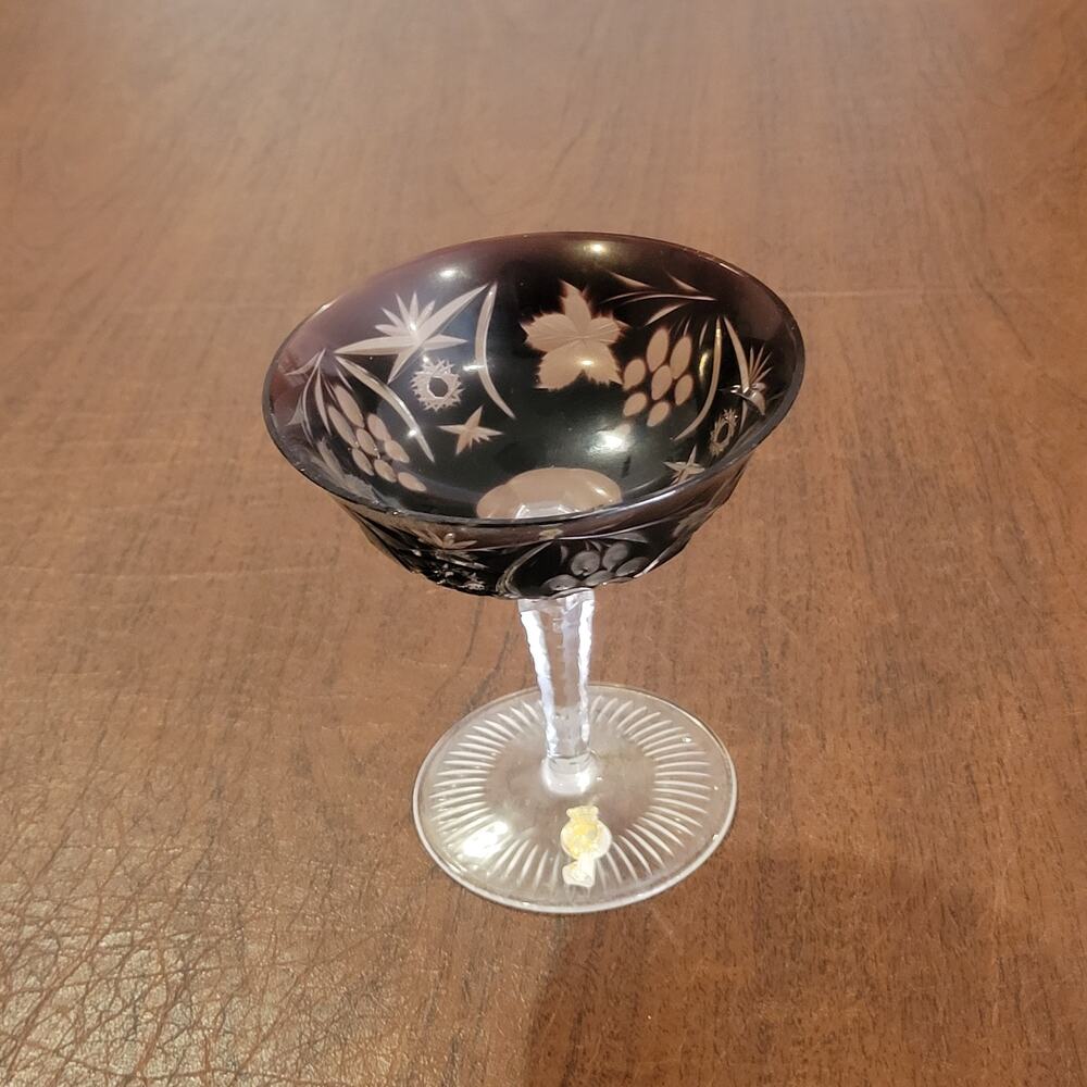 Vtg German Bavarian Nachtmann Crystal Cut to Clear Champagne Coupe Amethyst